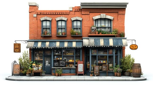 Storefront in vintage, grocery store and cafe