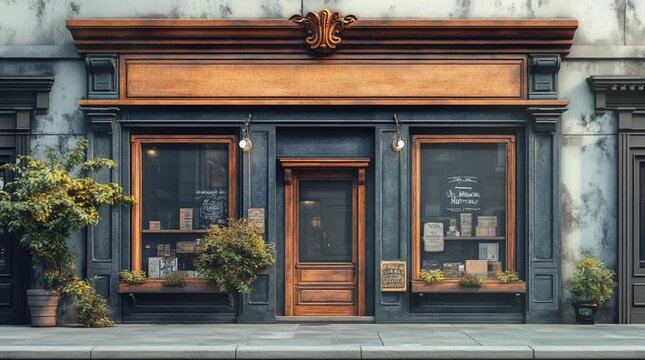 Storefront in vintage, grocery store and cafe