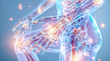 Revolutionary MSM Product for Joint Discomfort Relief and Improved Skin Elasticity, Showcased with a Holographic Image in Health Advertisements