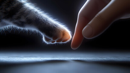 3D Abstract Cat Paw Reaching Human Hand Soft Glow Therapy Symbolizing Trust Connection Pet Therapy Moment Close Up Image Icon Isolated White Background