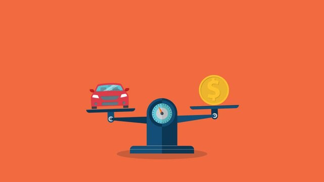 Car and coin on the scale. Vehicle value concept	