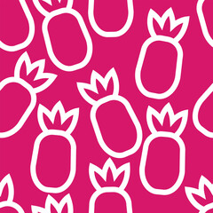 Seamless marsala red and white pineapples outline pattern vector