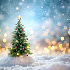 Obraz premium empty white snow with blur Christmas tree with bock