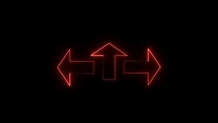 Neon arrows on black background. 3 arrows showing 3 direction. Animated arrows.