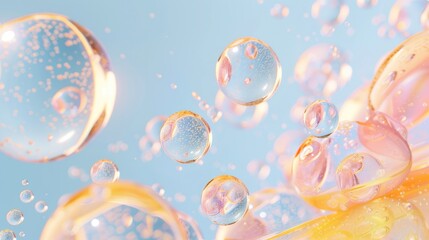 Oil bubbles on water surface with transparent background for product ads.