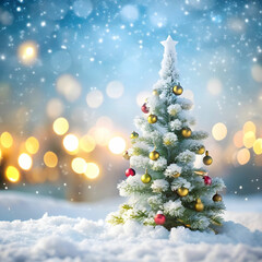 Fototapeta premium empty white snow with blur Christmas tree with bock