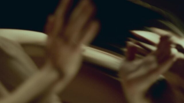 Shirtless dancer with long hair performing enigmatic movements in front of distorting mirror, creating surreal visual experience as warped reflections transforming each move