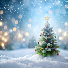 Fototapeta premium empty white snow with blur Christmas tree with bock