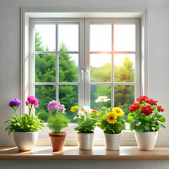 Fototapeta premium flower plants near window on white