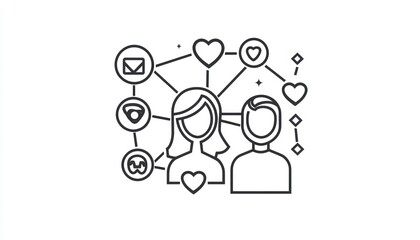 Line icon for social networks, modern design focusing on digital community interactions.