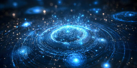 Obraz premium Cosmic Ripple: Abstract art depicting a mesmerizing blue nebula with swirling energy and celestial particles. A digital painting that evokes feelings of wonder and cosmic mystery. 