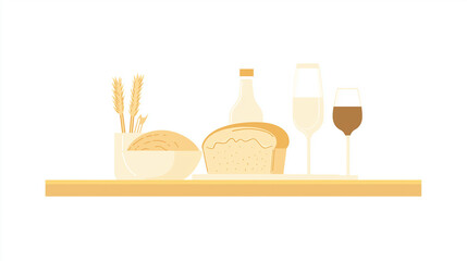 Minimalist Bread and Wine Arrangement in Warm Tones