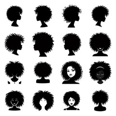 Afro girl women logo icon design black white
