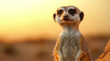 Curious Meerkat at Sunset in the Desert - Capturing the Inquisitive Nature and Beauty of its Habitat