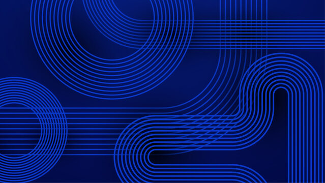 Blue Geometric Abstract Background With Lines and Patterns. Dynamic abstract blue geometric lines and curves modern, futuristic pattern. Ideal for design, technology, or digital concepts.