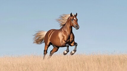 Obraz premium Majestic Wild Stallion Galloping in Open Field, Symbol of Freedom and Beauty