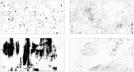 Grunge scratches and overlay dirty texture background vector. Set of vector paint brush stroke, ink splash and grungy decoration elements.