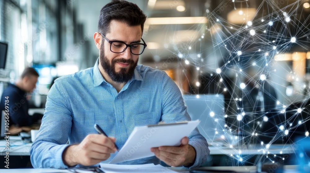 Aufkleber Network administrator documenting configurations for enhanced connectivity and efficiency