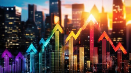 Obraz premium A dynamic skyline represents economic trends amidst recession signals