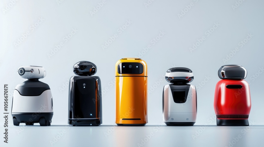 Poster Innovative collection of adaptive ai robots showcasing learning capabilities in modern design