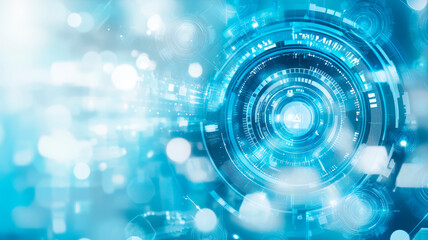 Obraz premium Futuristic Digital Interface: Abstract Blue Data Network with HUD Elements and Concentric Circles