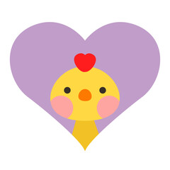 Cute animal icon. Chicken in heart love Valentine`s Day template