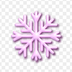 Vector 3d plastic pink snowflake icon isolated on transparent background