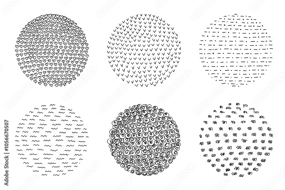 Wall mural hand drawn circles with different texture. sketch scribble doodle round shapes set