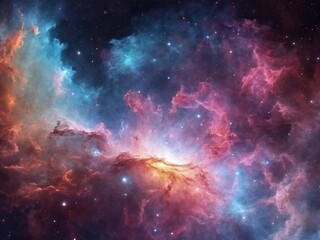 Bright Nebula Surrounded by Colorful Cosmic Clouds in Deep Space