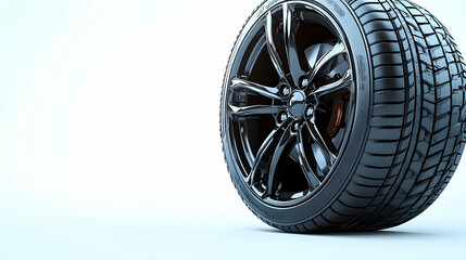 3D Glossy Tire Close Up Plain Background Copy Space Performance Excitement Driving Advertisement Banner Ideal 3D Icon Isolated White Background Visual Automotive Design