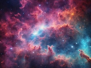 Obraz premium Bright Nebula Surrounded by Colorful Cosmic Clouds in Deep Space