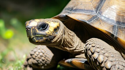 Fototapeta premium Slow Life Beauty - Detailed Close-up Portrait of Serene Tortoise Basking in Sunlight