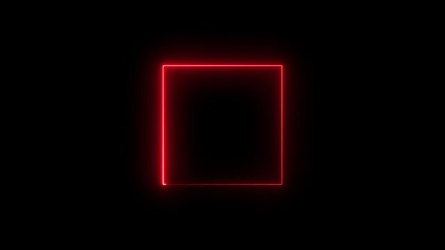 Glowing neon square frame animation. luminous banner animation. red color neon box icon. Neon Figure On Black Background. 
