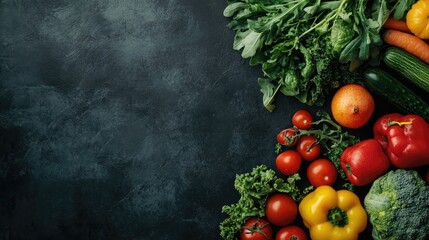 Fresh vegetables ideal for preparing salads and nutritious meals Emphasizing healthy eating balanced nutrition and a diet for fitness success Space for text included