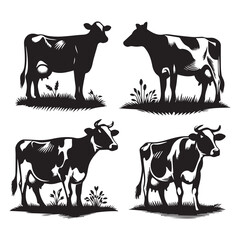 Dairy Cow Silhouette Vector  Farm Animal Illustration, isolated background, ai generated