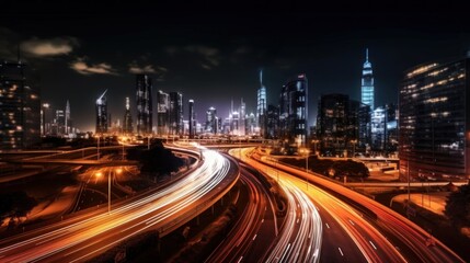 Obraz premium Night Cityscape with Traffic Lights