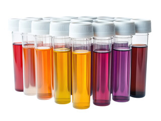Colorful test tubes arranged in a row on a white isolate background.