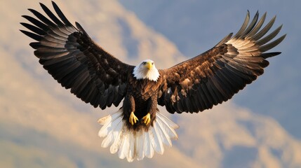 Fototapeta premium Majestic Eagle Soaring Above Mountain Range - Symbolizing Freedom and Power in Nature