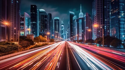 Fototapeta premium Night Cityscape with Traffic Lights