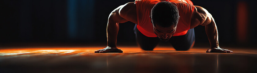 Intense athletic training the journey of personal strength and endurance through push-ups in a dramatic lighting environment