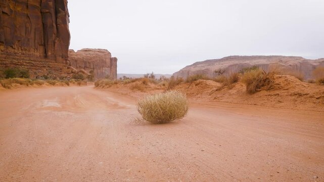 Slow Motion Tumbleweed Rolling through the Dusty Desert in Arizona