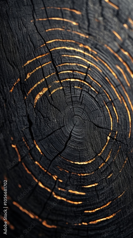 Poster a close up of a tree trunk with a dark brown color and some gold streaks