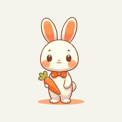 Cute bunny holding a carrot vector illustration. Funny bunny mascot logo idea. Rabbit cartoon vector 