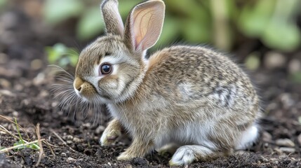 Fototapeta premium Fluffy Baby Rabbit in Garden - Capturing Spring's Essence with Ultra-Detailed Portrait Photography