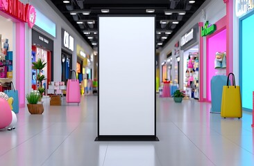 Blank Sign Mockup in Colorful Shopping Mall