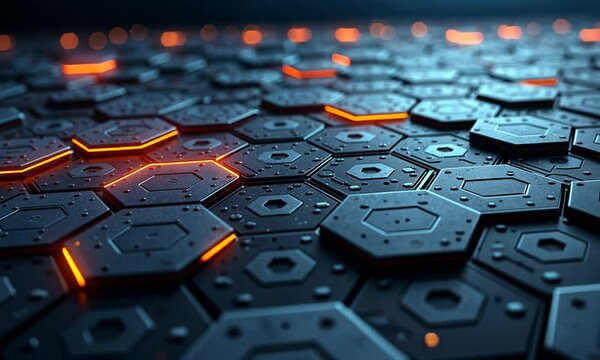Futuristic Hexagonal Techno-Glow: Cutting-Edge Technology with Neon Light Accents in a High-Tech Environment