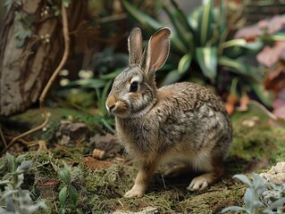 Fototapeta premium Closeup Portrait of a Cute Wild Rabbit in Nature