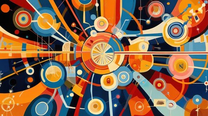 Obraz premium Abstract Art: Vibrant Colors, Geometric Shapes, and Circular Forms