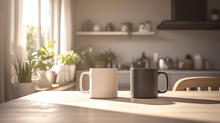 Fototapeta premium pair, mug, couple, love, heartwarming, life, scene, daily life, blog, romance, art, modern, cup, coffee, drink, tea, cafe, beverage, table, breakfast, espresso, hot, morning, aroma, cappuccino, wood, 