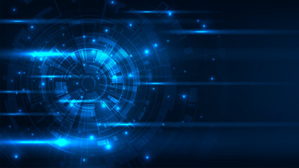 Hi tech circuit board design innovation concept. Technology abstract on blue background